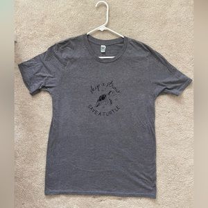 Grey Cotton Graphic Tee, “Skip a Straw, Save a Sea Turtle”